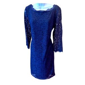 Adrianna Papell Navy Blue Lace Sheath Dress